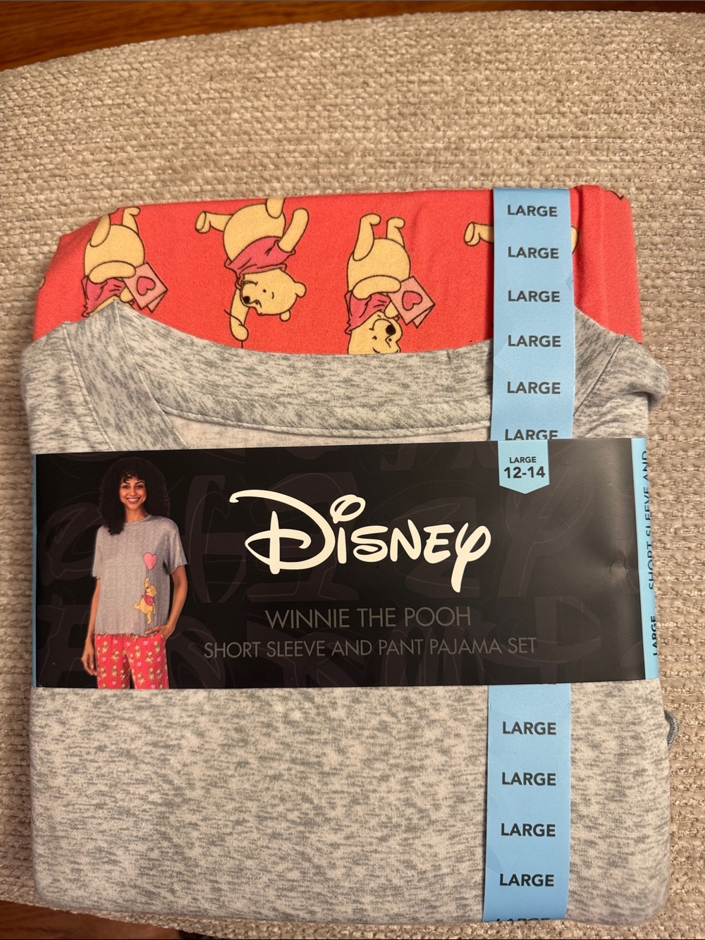 Disney Winnie the Pooh Short Sleeve Pajama Set - Coral & Gray
